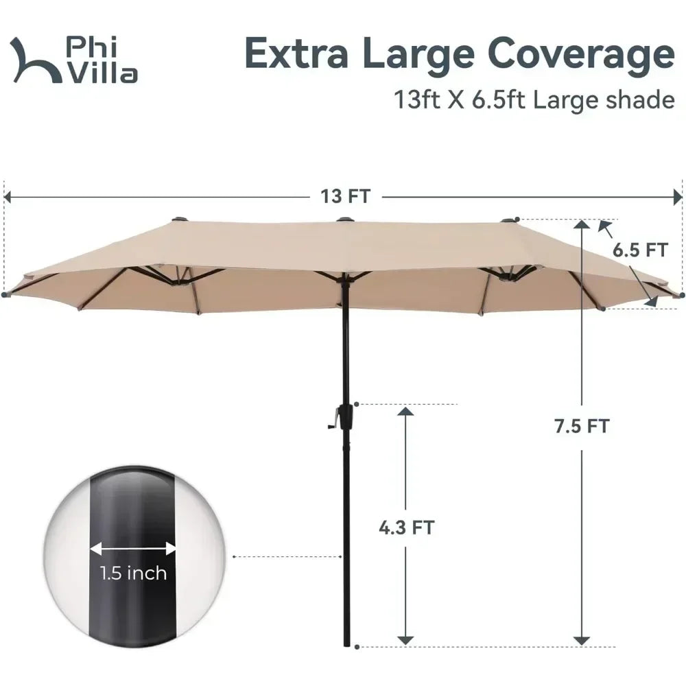 Patio Umbrella,awnings for terraces and courtyards Large Double-Sided Twin Outdoor Market Umbrella with Crank, 13ft