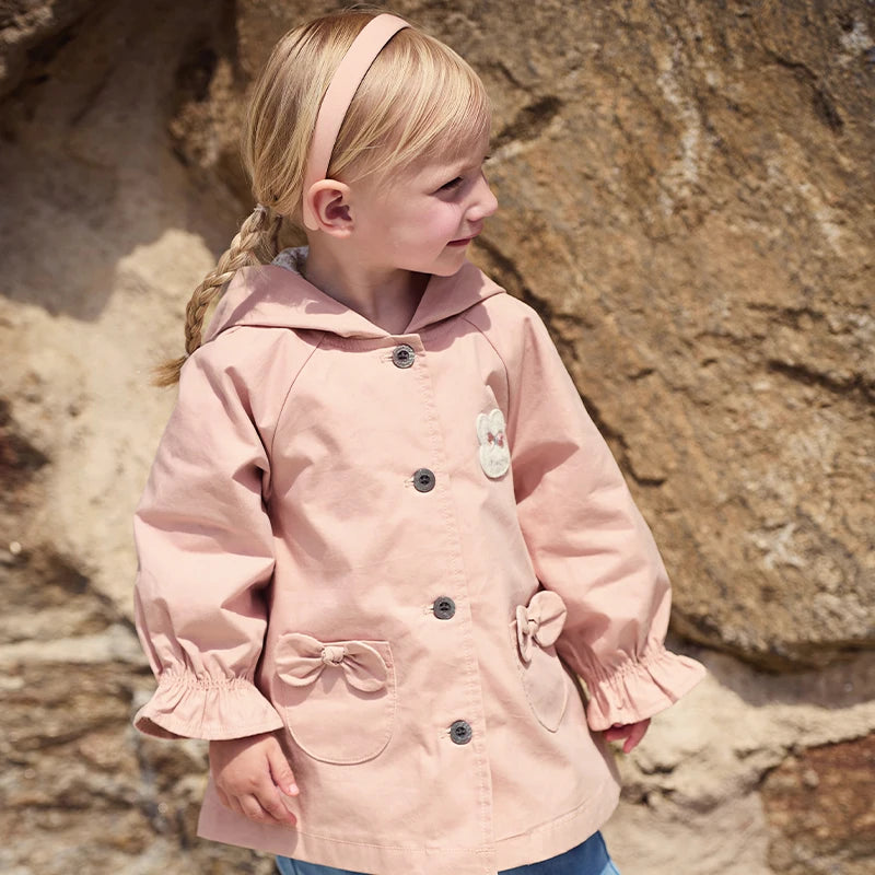 Girl's Single Breasted Trench Coat Spring Autumn Hooded Jacket Outerwear for Children Windbreaker