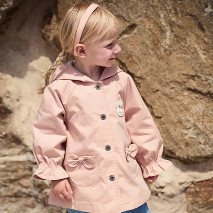 Girl's Single Breasted Trench Coat Spring Autumn Hooded Jacket Outerwear for Children Windbreaker