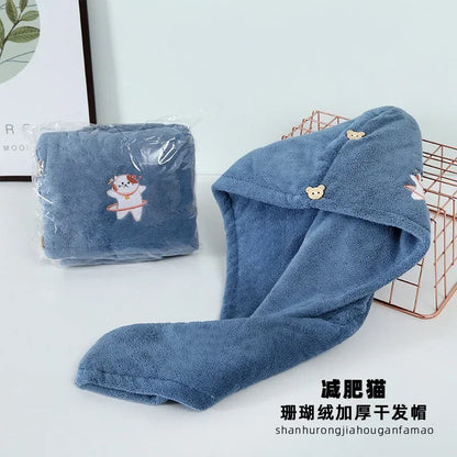 Microfiber Towel Hair Cap with Button Feminine Bathroom Accessories Quick-drying Bathrobe for Baby
