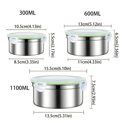 Steel Meal Prep Set - 3-Piece Round Containers ✔Leakproof & Dishwasher Safe (Office/Gym FreshLock Seal)