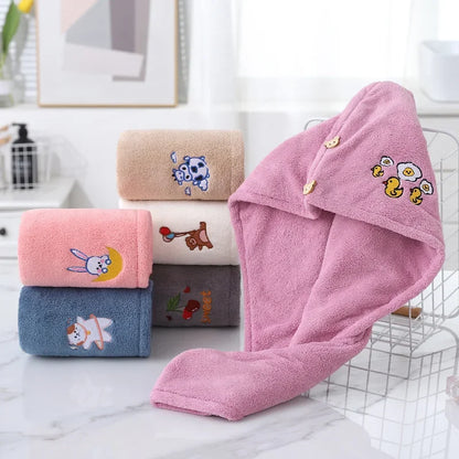 Microfiber Towel Hair Cap with Button Feminine Bathroom Accessories Quick-drying Bathrobe for Baby