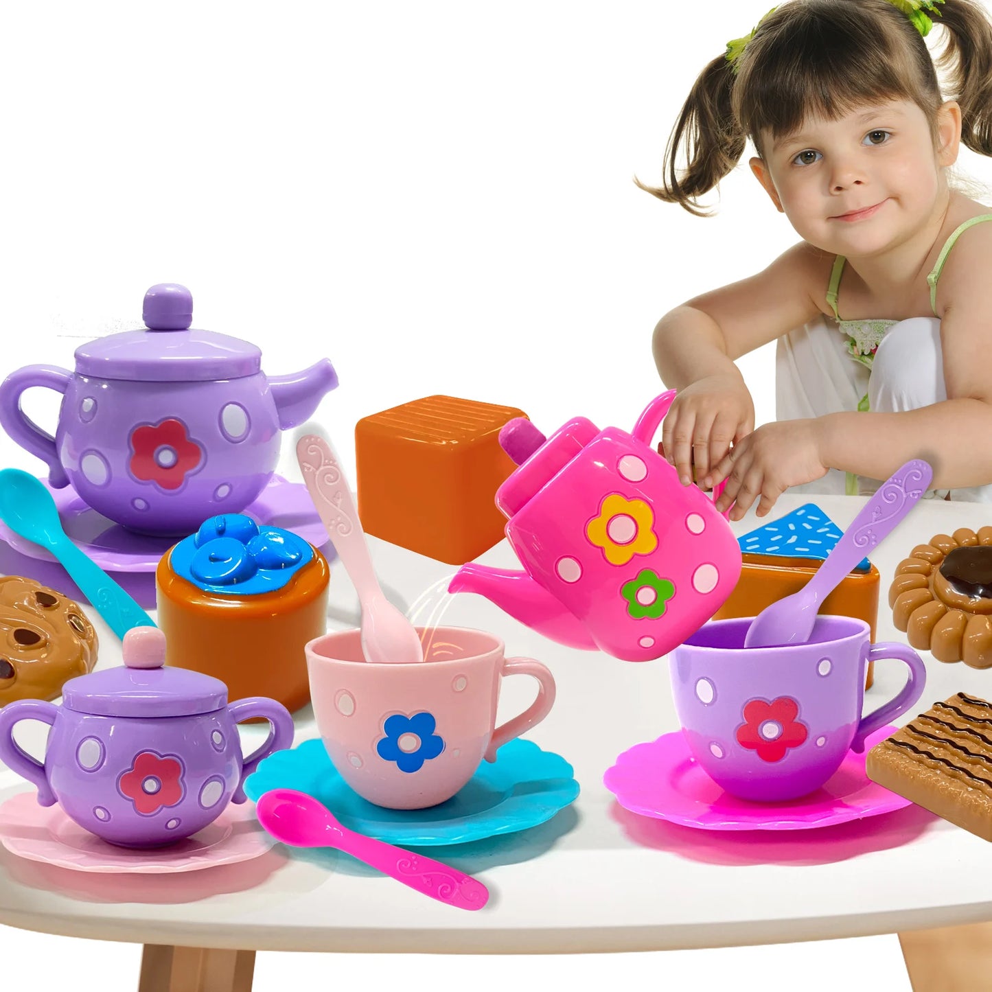 Tea Set For Little Girls, Tea Party Set, Tea Set Including Kettle, Cookies, Kids Play Food, Tea Party Accessories Toy