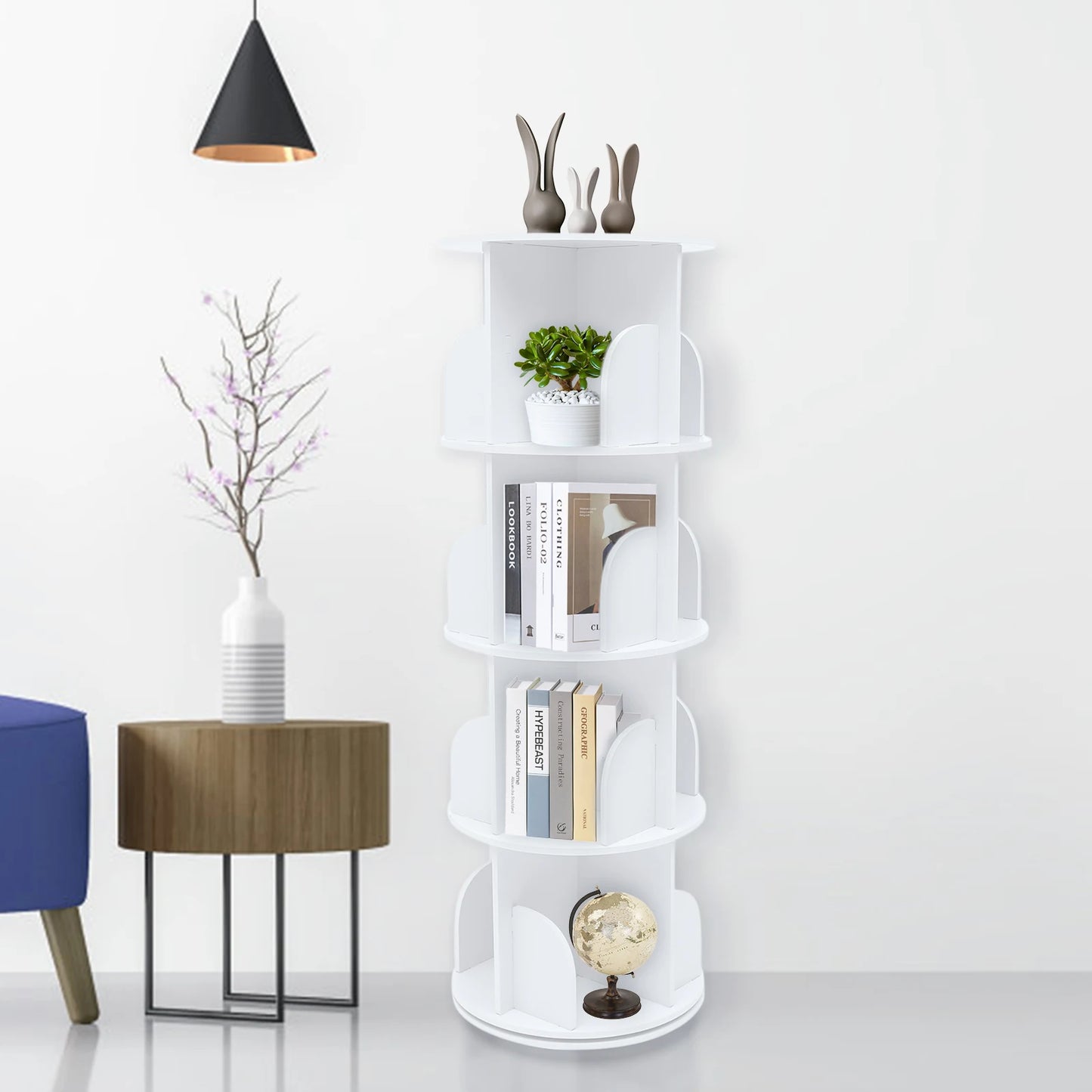 Rotating 360 Display Bookcase, 4-Tier, Floor Standing Bookshelf for any room in your home