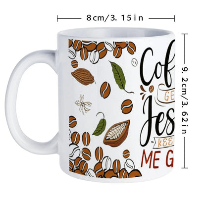 Coffee Gets Me Started Jesus Keeps Me Going Cute Glass Cup, 11oz Cute Mug for Loungewear