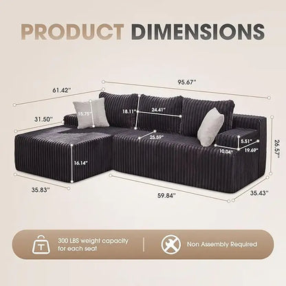Modular L-Shaped 3-Seat Sectional | Memory Foam with Deep Seating & Storage Modules | Living Room Sofa
