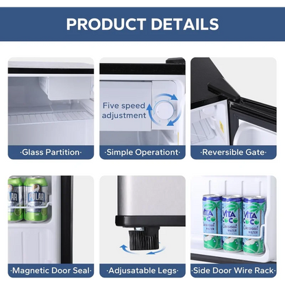 Small Refrigerator,1.6 Cu.Ft Mini Fridge With Freezer, Reversible Single Door Mini Fridge, Compact Refrigerator