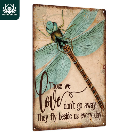 1Pc Dragonfly Metal Signs, Vintage Motivational Quote Tin Plaque for Home Office Classroom