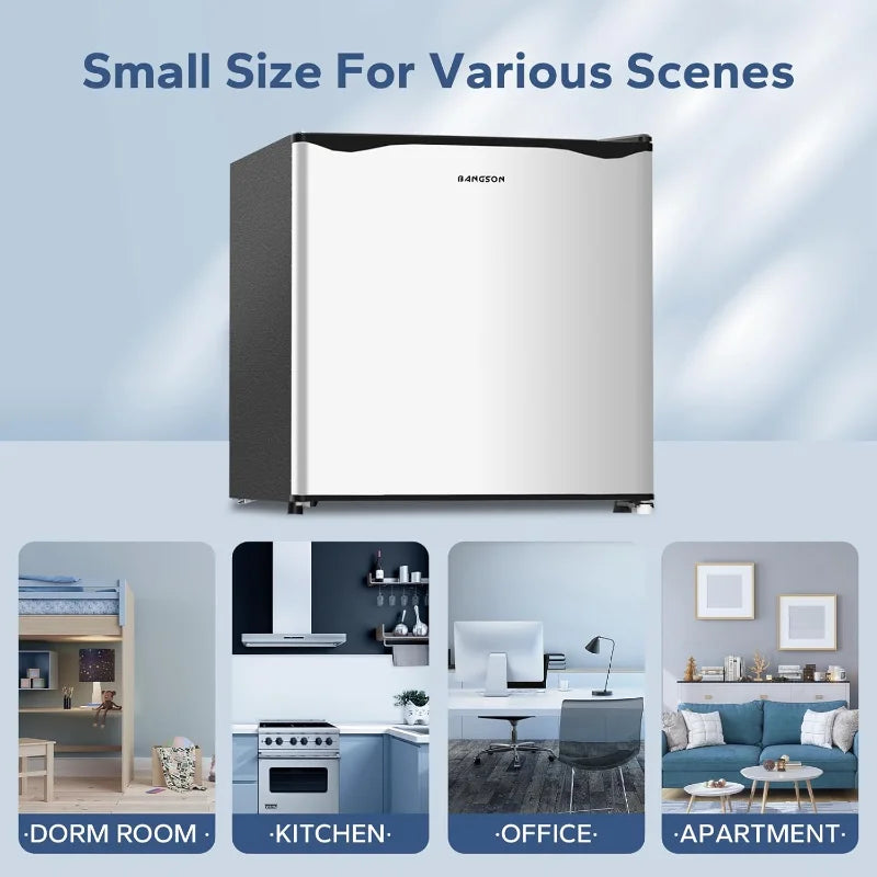 Small Refrigerator,1.6 Cu.Ft Mini Fridge With Freezer, Reversible Single Door Mini Fridge, Compact Refrigerator