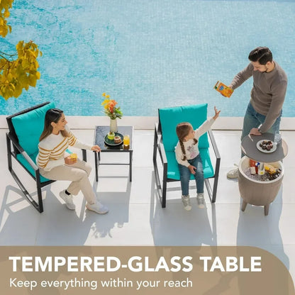 Rocking Bistro Set Patio Outdoor Furniture Porch Chairs Conversation Sets with Glass Coffee Table