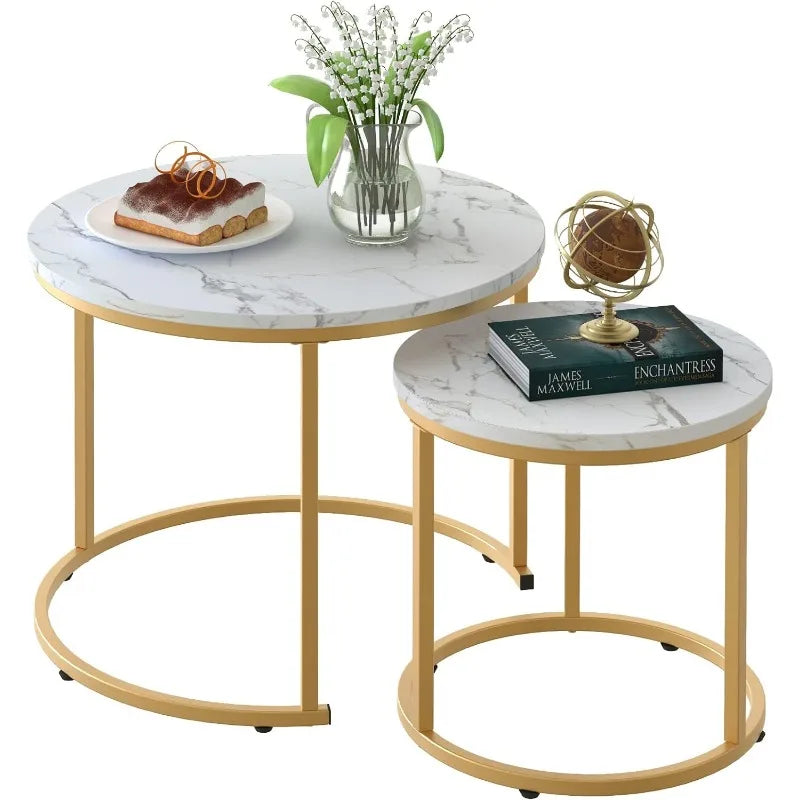 Coffee Table Nesting Set of 2 Marble Pattern