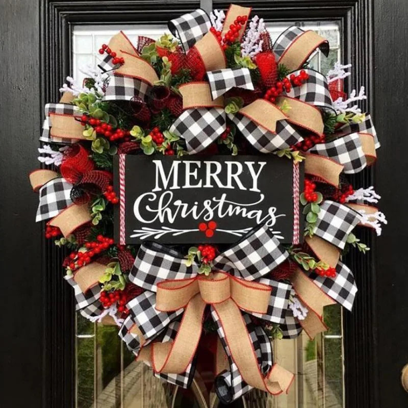 Hanging Artificial 30/38cm Christmas Wreath Door Decoration Flowers with Lette