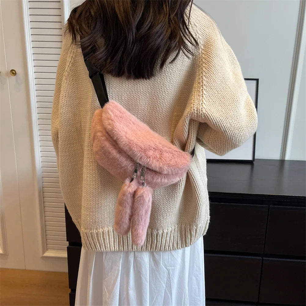 Women Winter Fluffy Fanny Pack Fashion Plush Waist Bag Designer Banana Purse Luxury Belt Bag Large Shoulder Crossbody Chest Bags