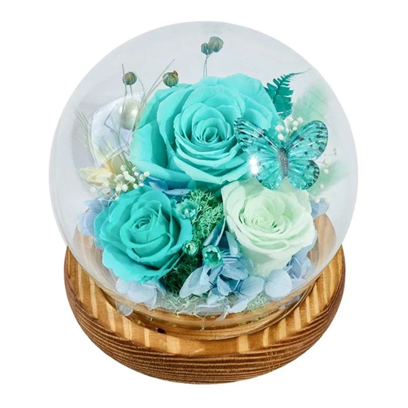 Preserved Rose Flower for Mom Wife Girlfriend in Glass Dome with Bamboo Base