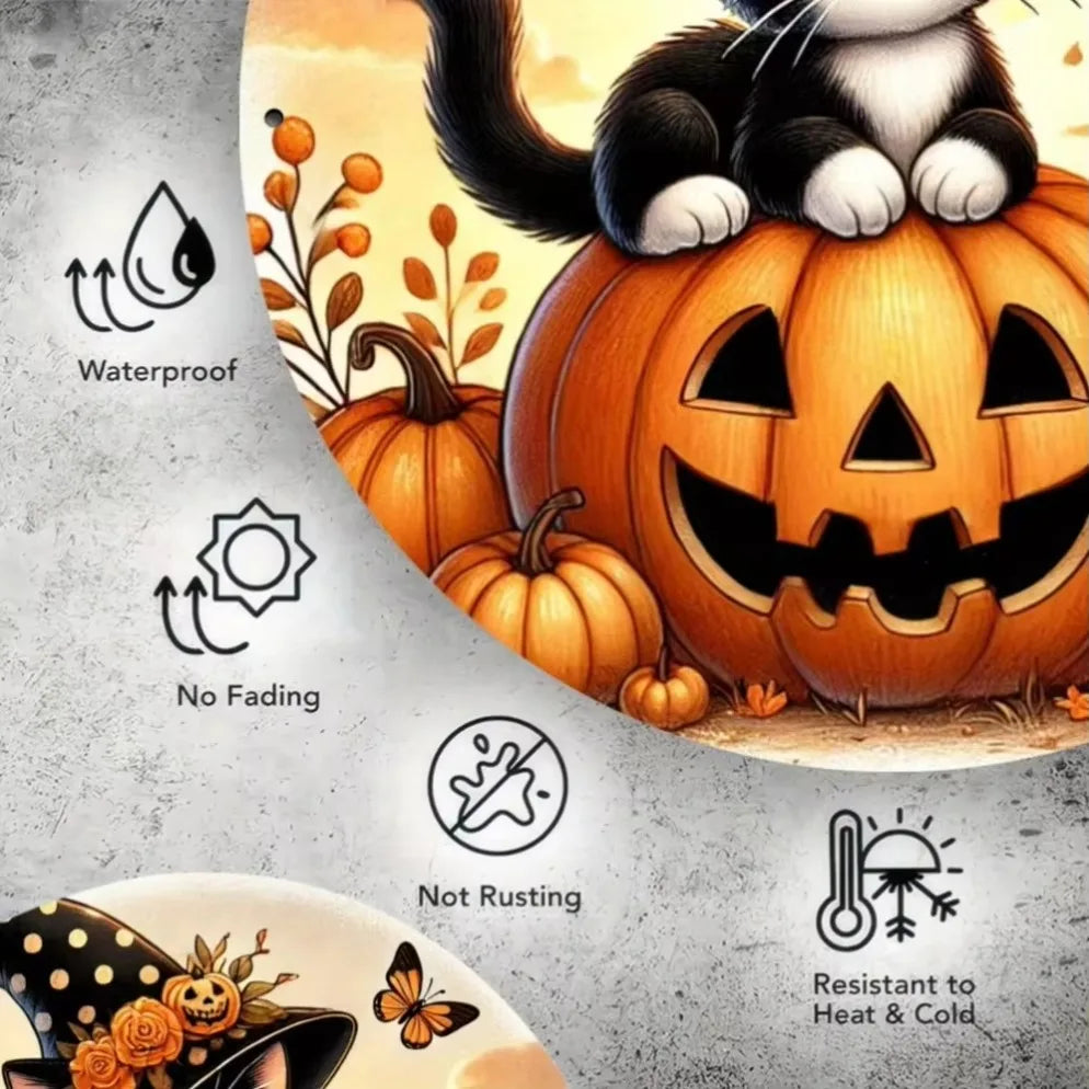 2D "Halloween" Metal Wall Art – Pumpkin, Skull & Black Cat Design, Durable Iron Hanging Decor for an room in your home or office