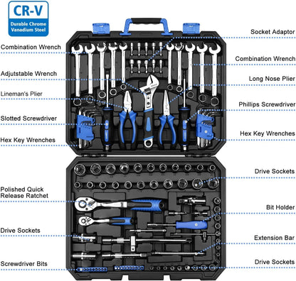 118 Piece Tool Kit Professional Auto Repair Tool Set Combination Package Socket Wrench with Most Useful Mechanics Tools