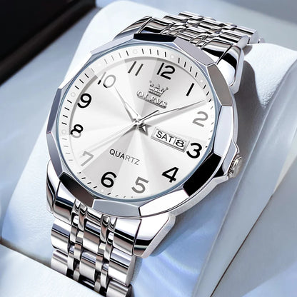 Men's Watches Causal Fashion Original Quartz Watch for Man Waterproof Stainless Steel Luminous Date Week
