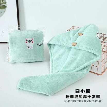 Microfiber Towel Hair Cap with Button Feminine Bathroom Accessories Quick-drying Bathrobe for Baby