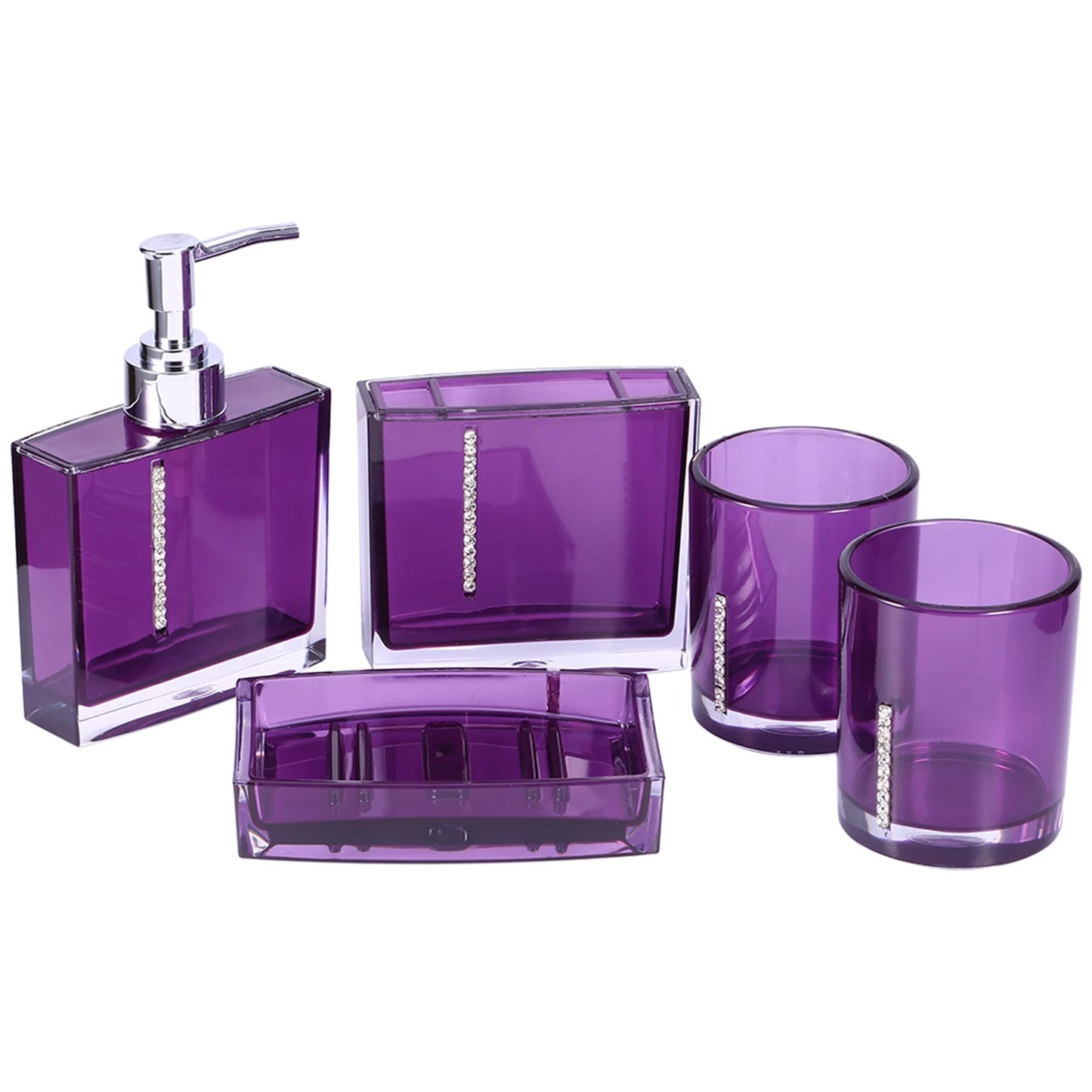 5PC/Set Acrylic Bathroom Accessories Bath Cup Bottle Toothbrush Holder Soap Dish