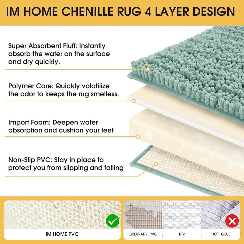 Ultra Soft Chenille Bathroom Rug Set Non Slip Absorbent Thick 3 Piece Toilet Mats Home Decor
