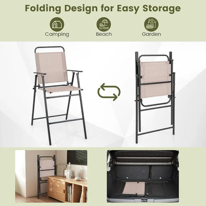 Outdoor Folding Bar Chair Set of 2, Bar-Height Patio Chairs with Backrest, Armrests, Footrest,330 LBS Capacity (1)