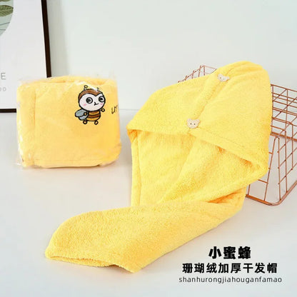 Microfiber Towel Hair Cap with Button Feminine Bathroom Accessories Quick-drying Bathrobe for Baby