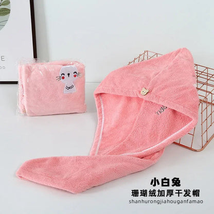 Microfiber Towel Hair Cap with Button Feminine Bathroom Accessories Quick-drying Bathrobe for Baby