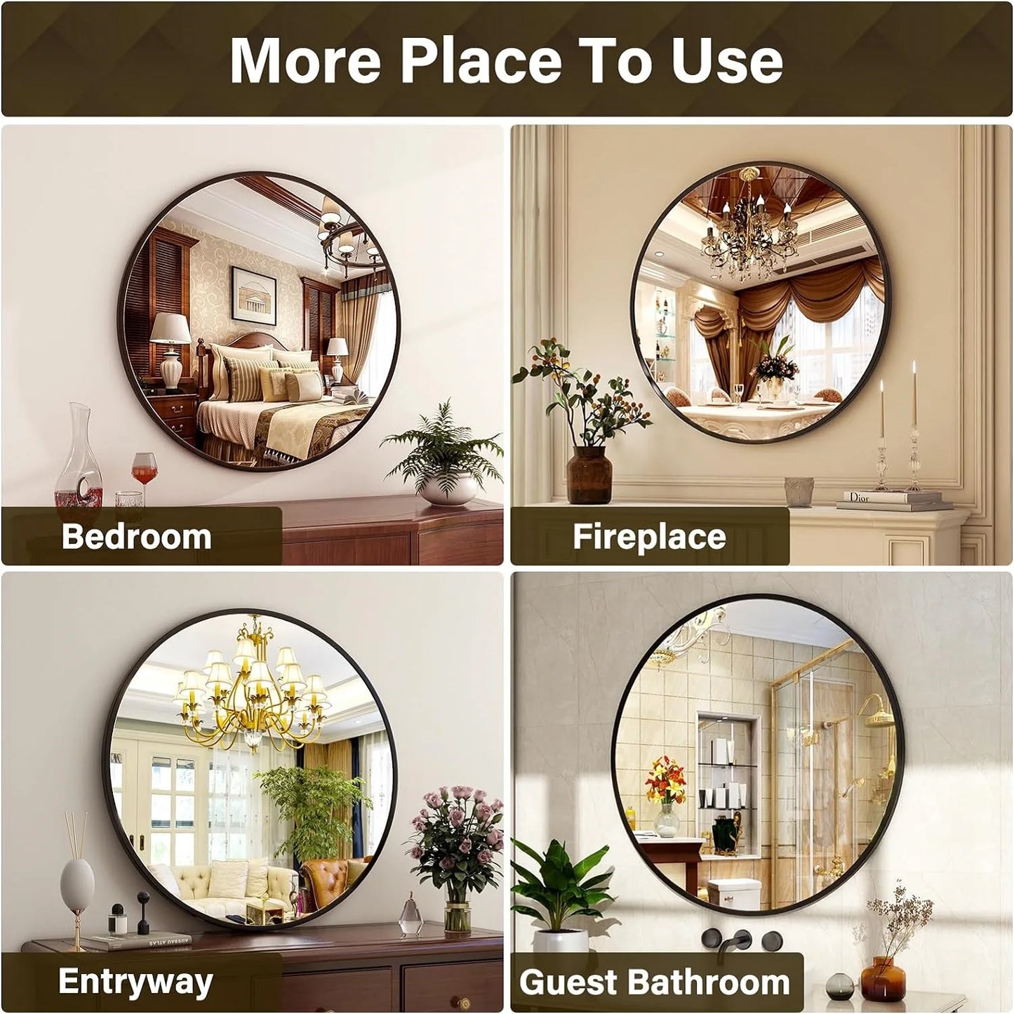 30 Inch Round Wall Mirror Bathroom Mirror with Metal Frame Modern Hanging Mirror for Entryway, Living Room