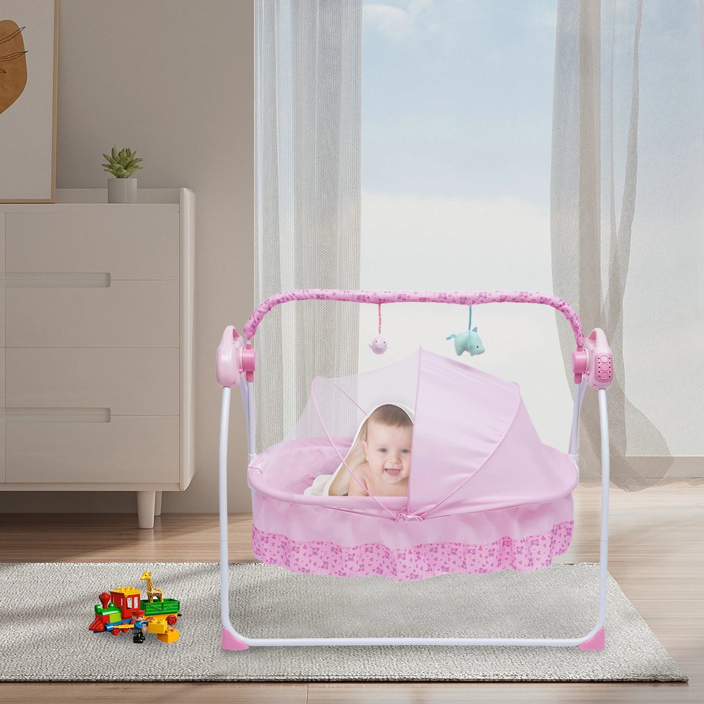 5 Gears Electric Baby Cradle Bluetooth Auto-Swing Rocking Bassinet Sleep Bed Infant Rocker Adjustable Nursery Furniture