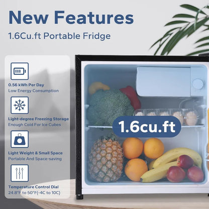 Small Refrigerator,1.6 Cu.Ft Mini Fridge With Freezer, Reversible Single Door Mini Fridge, Compact Refrigerator