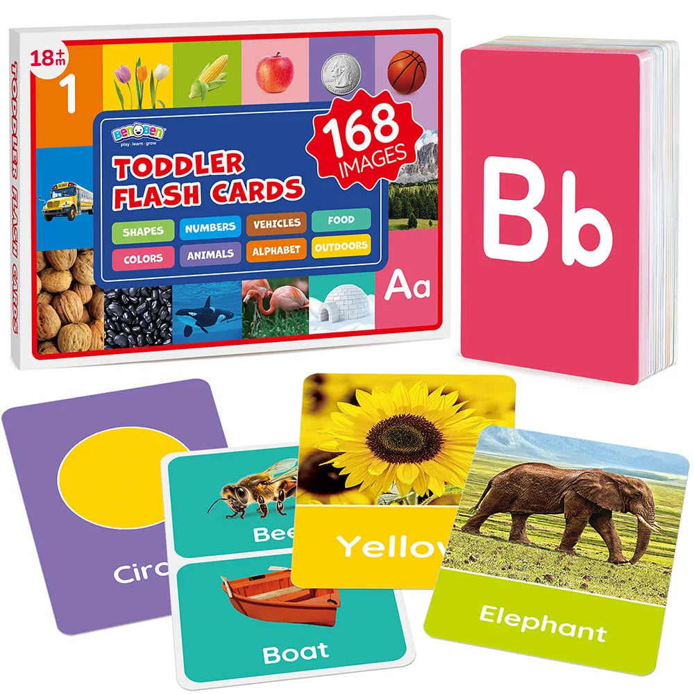 Flash Cards for Toddlers, 84 Double-Sided Educational Flashcards, Alphabet, Number, Objects Learning Cards for Kids