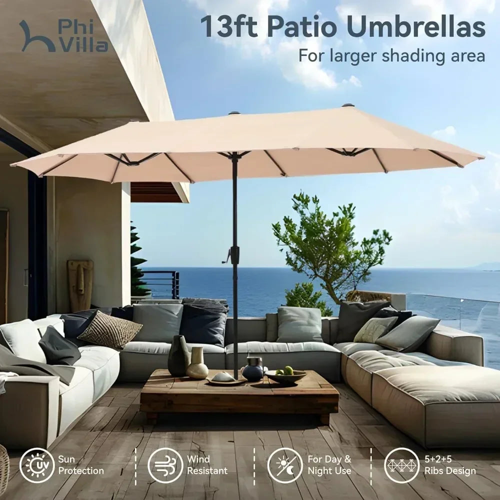 Patio Umbrella,awnings for terraces and courtyards Large Double-Sided Twin Outdoor Market Umbrella with Crank, 13ft