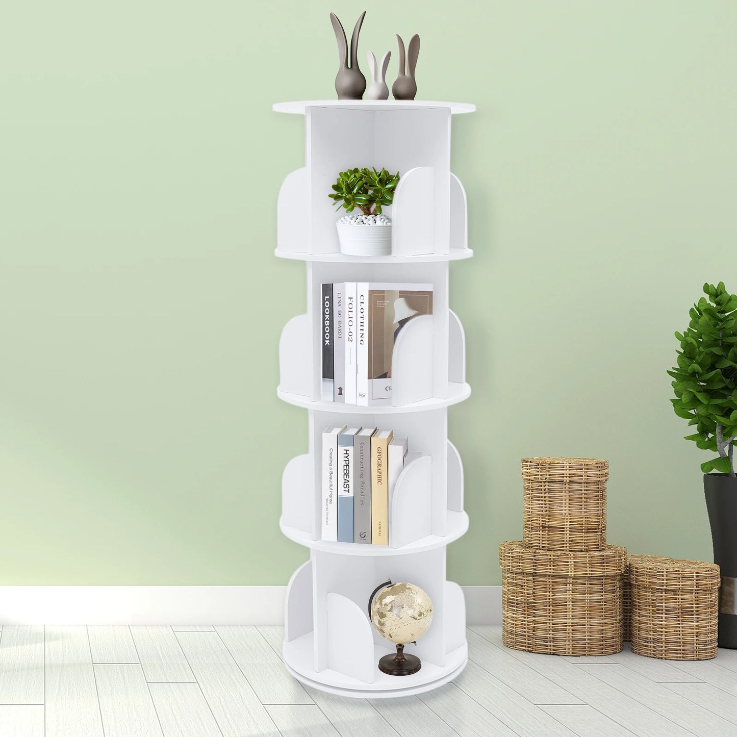 Rotating 360 Display Bookcase, 4-Tier, Floor Standing Bookshelf for any room in your home
