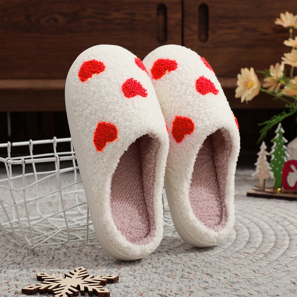 Plush Heart Slippers Closed Toe Non-Slip Slippers Fluffy Love Slippers Breathable