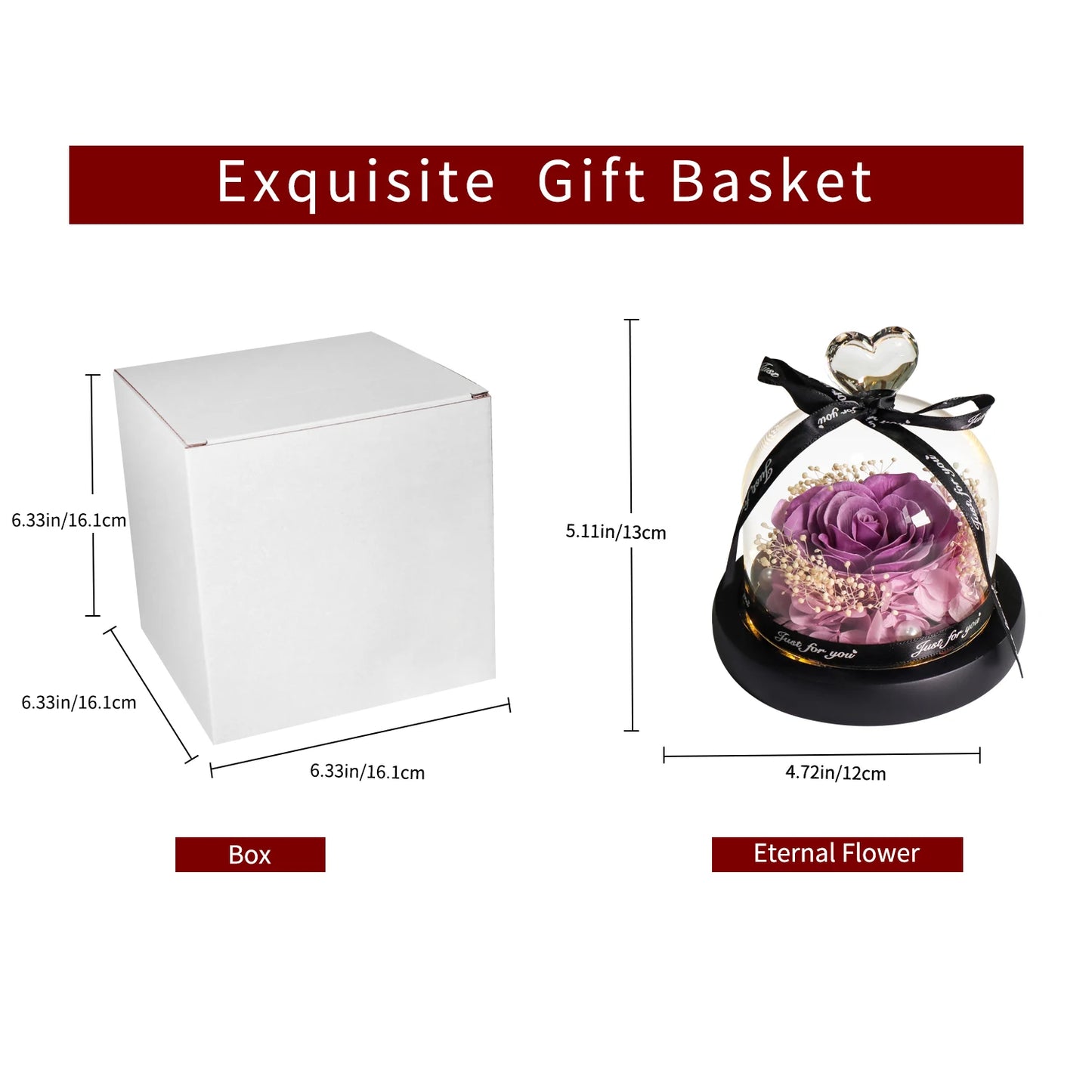 Purple Soap Rose in Glass Dome Artificial Flower With Light for Birthday, Valentines, Anniversary Gifts