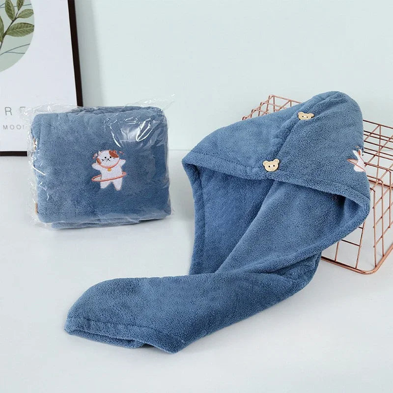 Microfiber Towel Hair Cap with Button Feminine Bathroom Accessories Quick-drying Bathrobe for Baby