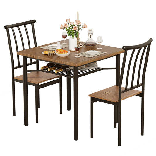 Dining Table Set for 2 with Wine Rack, Kitchen Table and Chairs for 2, Square Kitchen or Family Room Table