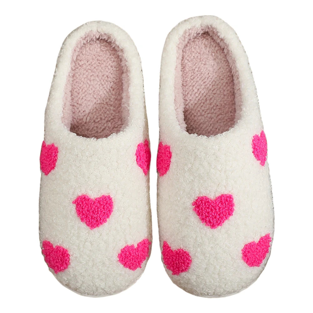 Plush Heart Slippers Closed Toe Non-Slip Slippers Fluffy Love Slippers Breathable