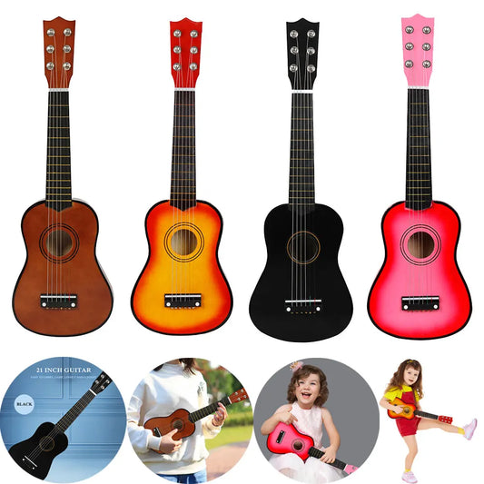 6 Strings Small Bass Acoustic Guitar Musical Instruments with Picks Basswood Ukulele for Children Kids Playing Learning Toy Gift