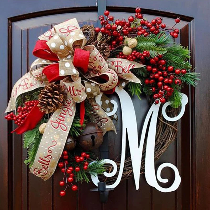 Hanging Artificial 30/38cm Christmas Wreath Door Decoration Flowers with Lette