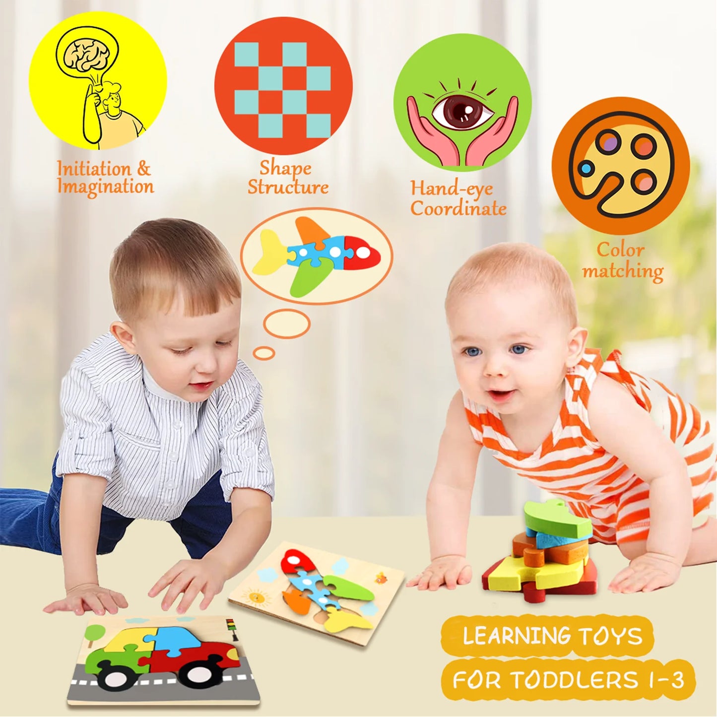 Wooden  children's preschool learning puzzles, Montessori puzzles, suitable for boys and girls.