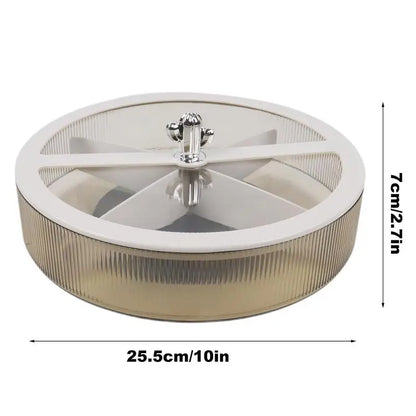 Creative 4 Compartments Portable Snack Tray.  Large Round, Multipurpose Serving Container