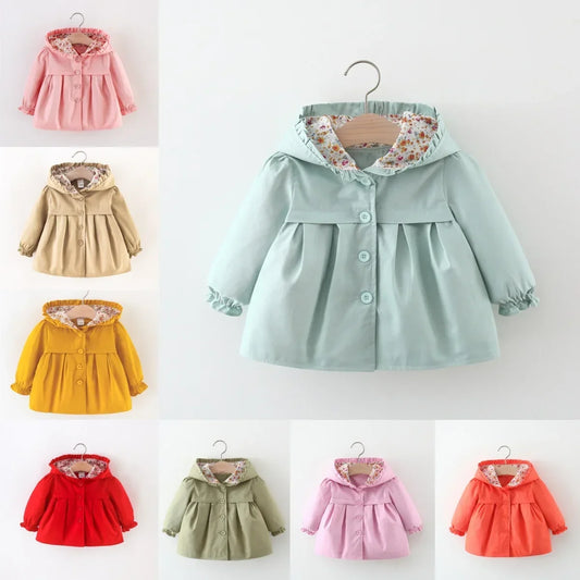 Baby Girl Spring & Autumn Solid Color Coat Simple Windbreaker