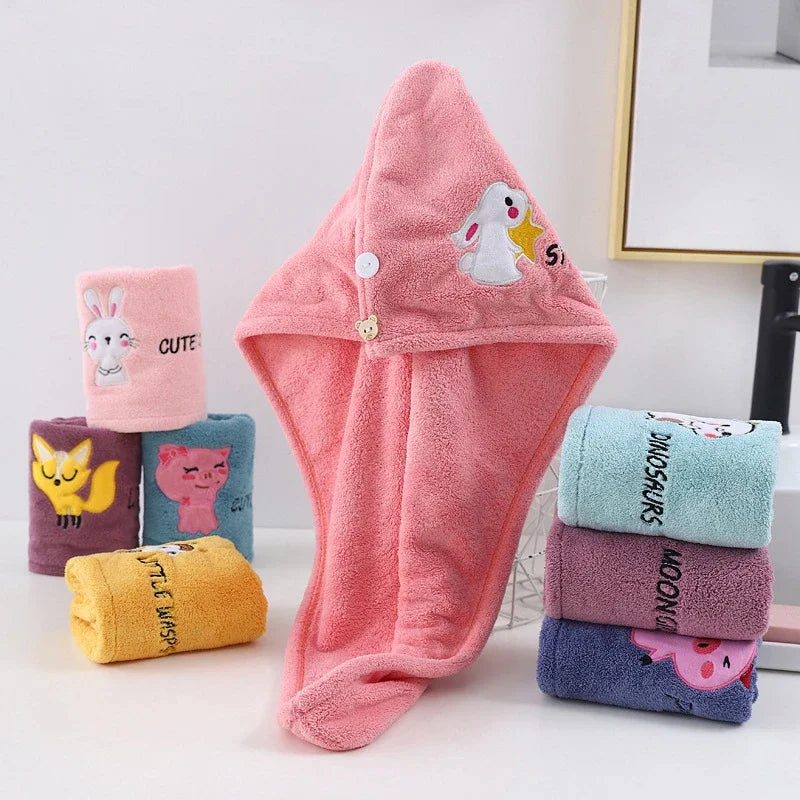 Microfiber Towel Hair Cap with Button Feminine Bathroom Accessories Quick-drying Bathrobe for Baby