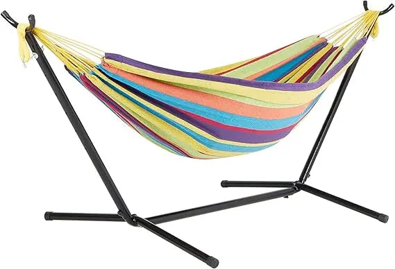 60'' Wide Hammock & Built-in Stand w/Carrying Case & Hanging Hardware Indoor, Outdoor, Poolside, Patio, Backyard Heavy Duty,