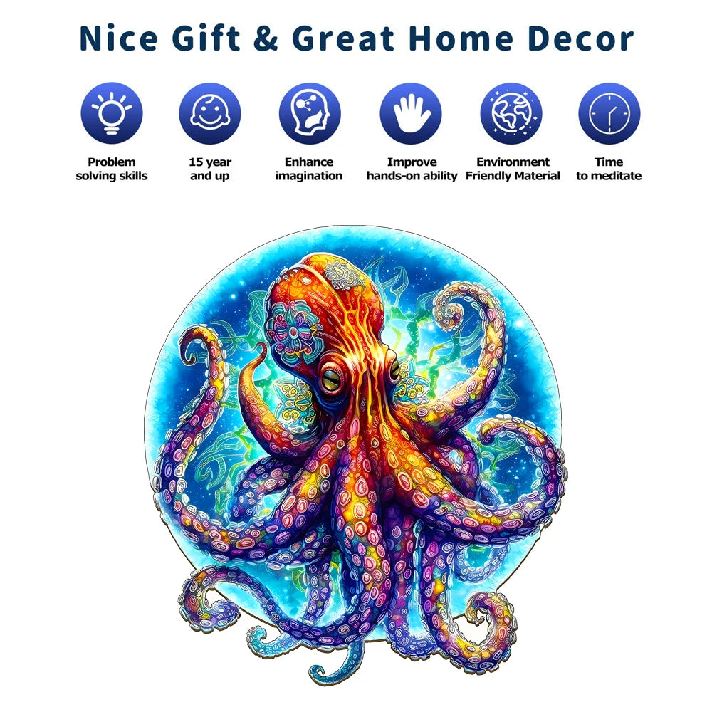 Giant Octopus Wooden Puzzle for Jigsaw lover, Uniquely Irregular Animal Shape Puzzle