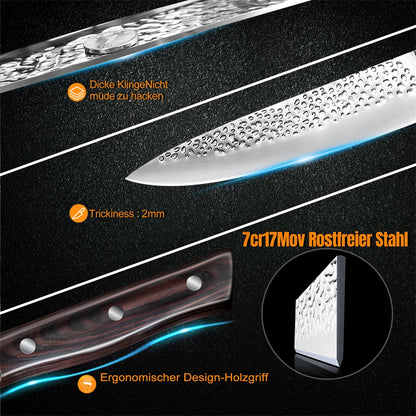 8pcs Chef Knife Kitchen Knives Set Hammer Pattern Sharp Cutting Blade Meat Salmon Slicing Knives.   Great Wedding Gift