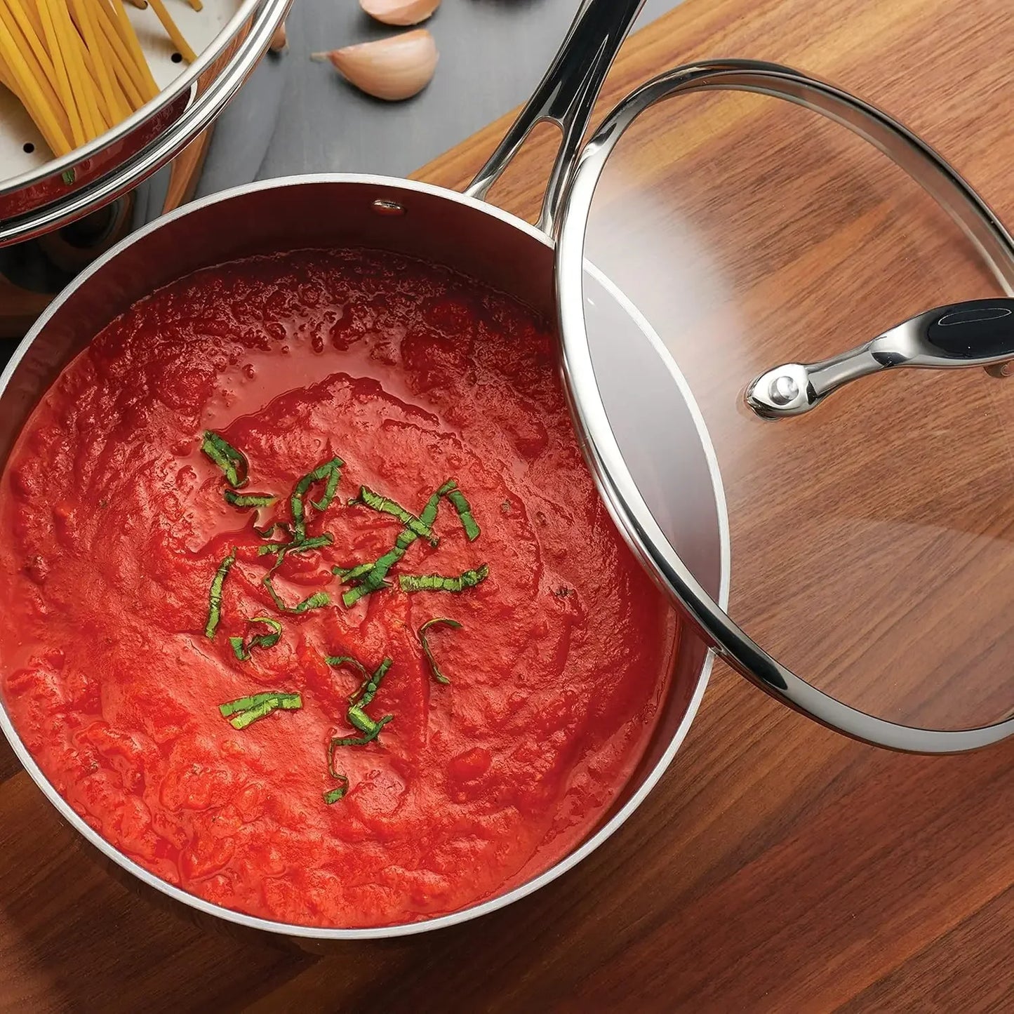 Tri-Ply Clad Stainless Steel 8-Piece Cookware Set with Glass Lids, Pots and Pans Kitchen Set, Induction-Ready, Dishwasher-Safe