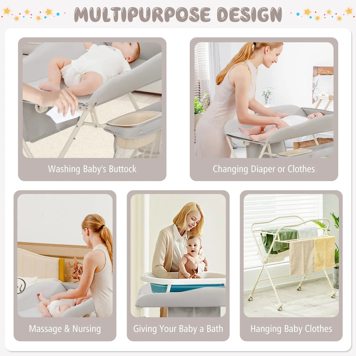 Baby Diaper Changing Table Folding Newborn Nursery Organizer W/Wheel Water Basin