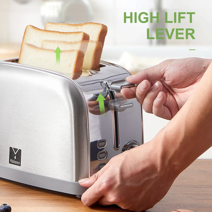2 slice toaster, Retro Bagel Toaster with 7 Bread Shade Settings, 2 Extra Wide Slots, Defrost/Bagel